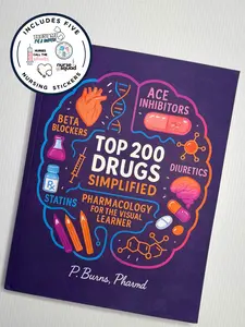 The Nursing Pharm Confidence Builder - Top 200 Drugs Simplified Book + Nursing Stickers