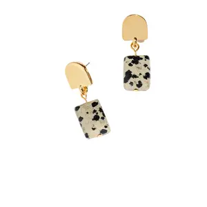 gold dome + dalmatian jasper earrings