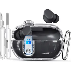 [3-in-1 Secure Lock] Case for Beats Solo Buds 2024 with Cleaning Kit & Keychain, Ekoonpft Anti-Yellowing Clear Cover Compatibility with Beats Solo Buds Wireless Earbuds, Drop and Scratch Protection