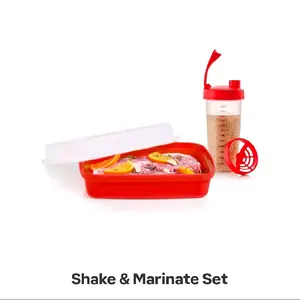 Tupperware Brands Red Shake & Marinate Set Includes 2½ Cup 600 mL Quick Shake & Season Server Container for Efficient Marinating