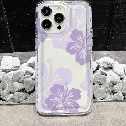 Transparent Plastic Smartphone Soft Casing - Cute Lightweight Phone Accessory, Soft Air Cushion Protective Cover, Light Purple Flowers Pattern, Full Coverage for iPhone X, XR, XS, XS Max, 11-18 Series, Plus, Pro, Pro Max, iPhone12promax
