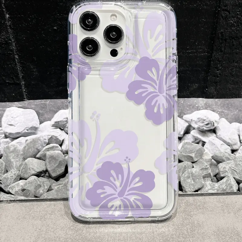 Transparent Plastic Smartphone Soft Casing - Cute Lightweight Phone Accessory, Soft Air Cushion Protective Cover, Light Purple Flowers Pattern, Full Coverage for iPhone X, XR, XS, XS Max, 11-18 Series, Plus, Pro, Pro Max, iPhone12promax