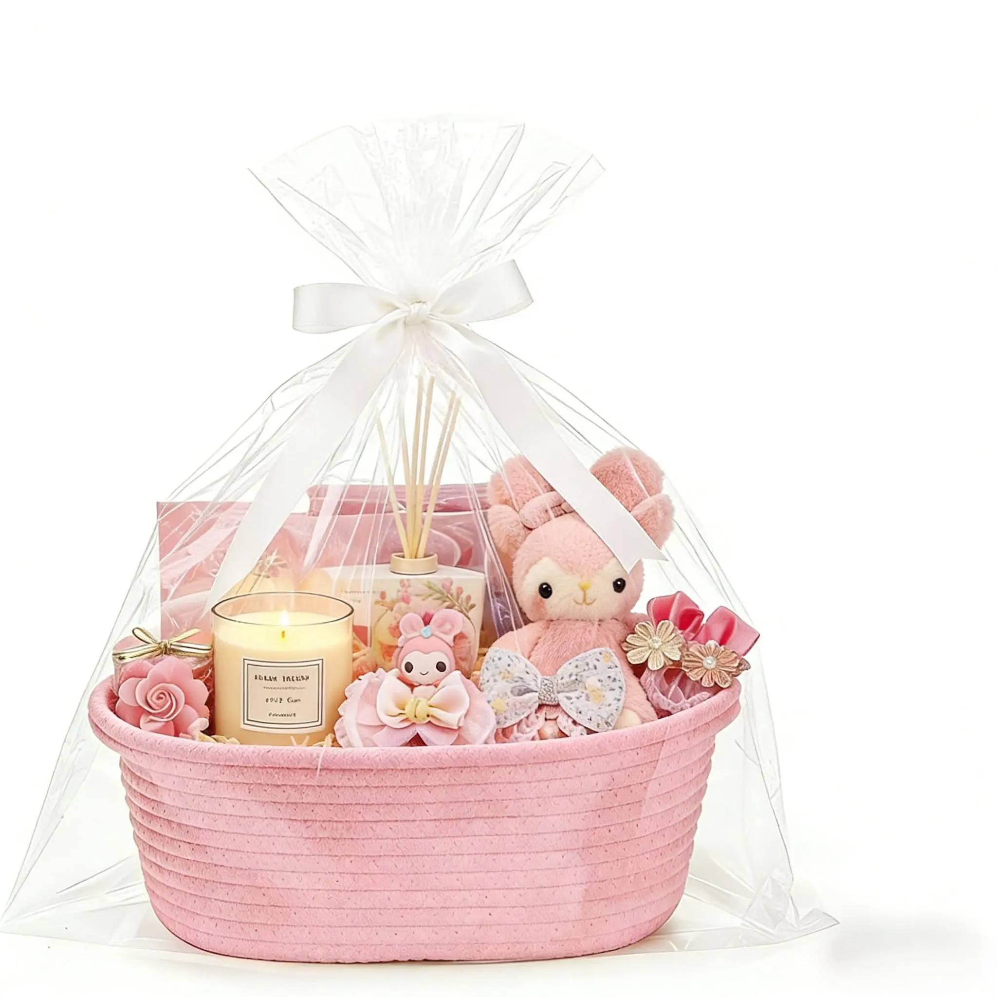 Boho Rope Woven Gift Basket Set 12"x 8"x 5" with Handles Ribbons and Bags for Bathroom Organizer Cotton Rope Storage Solution for Baby Gifts and Everyday Use - Shelf White