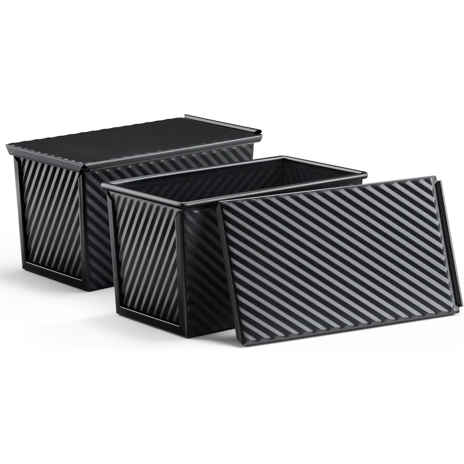 2 Pack Pullman Bread Loaf Pan with Lid, 1 Pound Dough Nonstick Loaf Baking Pans, Metal Bakeware for Sourdough Sandwich Homemade Bread, Carbon Steel Corrugated Toast Tin, Black
