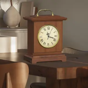 Vintage Silent Table Clock with Hidden Storage – No Ticking Roman Numeral Mantel Clock for Bedroom, Office & Living Room Decor