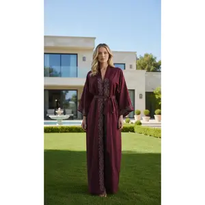 Layali Abaya | Maroon Embroidered Modest Abaya Dress