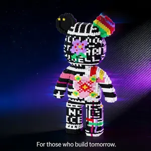 Trendy Reggae Music Bear Toy, Decorative Statue, Creative Handmade DIY Ornament, Christmas Halloween Holiday Gift, Birthday Present, Colorful Stacking Blocks