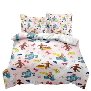 3-piece set of cute cartoon playful monkey bedding set, 100% breathable polyester, with zippered closure, machine washable, digital, perfect for gifts as bedroom or dorm room decor for all seasons: 1 duvet cover + 2 pillowcases, Soft Breathable Bedding