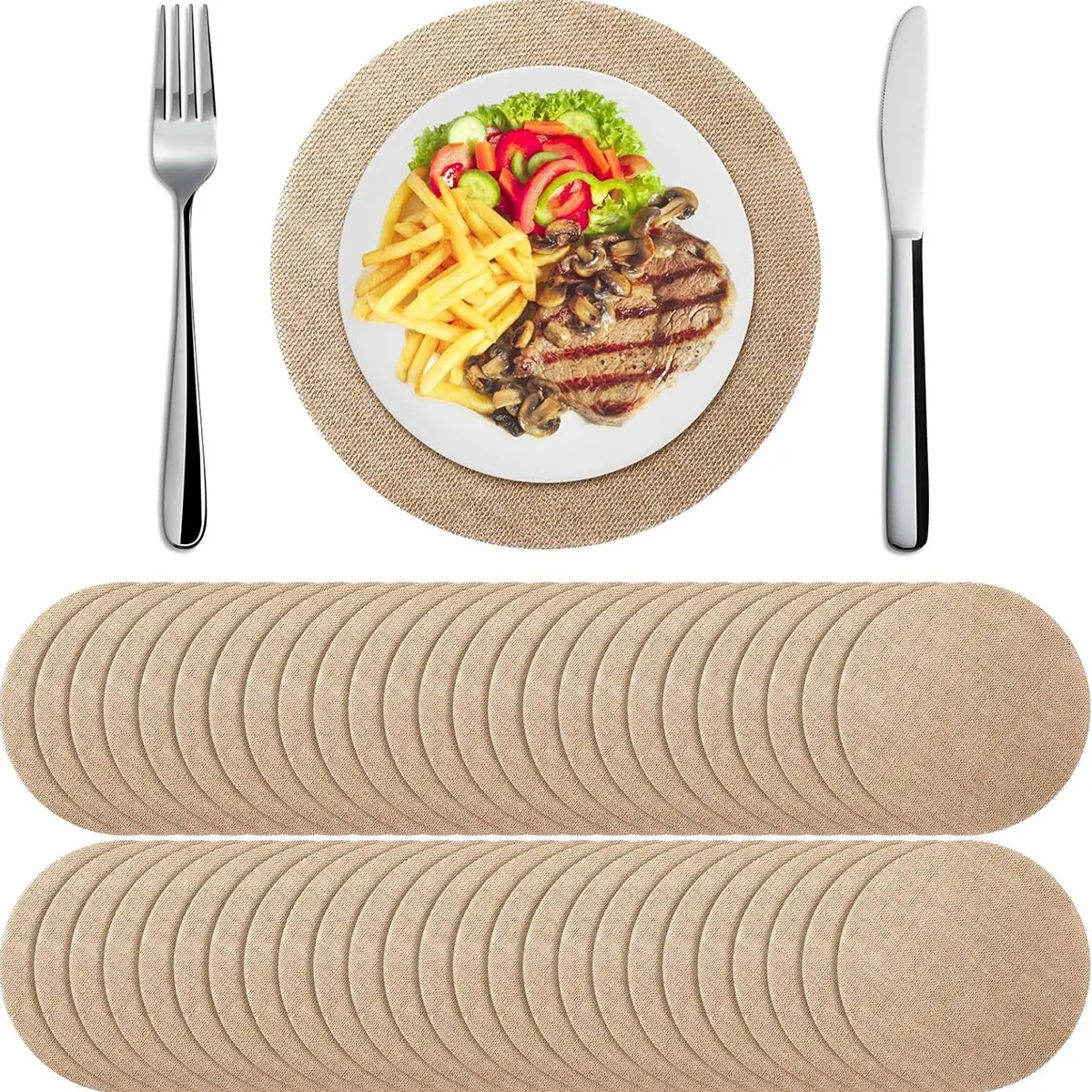12pc Jute Table Mats Boho Placemats Round Reusable Heat Resistant Natural Jute Fiber Mat Boho Style Country Farmhouse Wedding Home Decor Placemat Boho Placemats Set