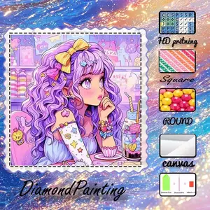 DIY 5D Flocking Cloth Diamond Painting Craft Kit, AB Drill, Fairy Dust Drill, Crystal Drill, for Girls, Purple, Dessert Diamond Embroidery, Special Craftsmanship Diamond Art Kit, Wall Decoration, Gift for Family, Loved Ones, and Friends