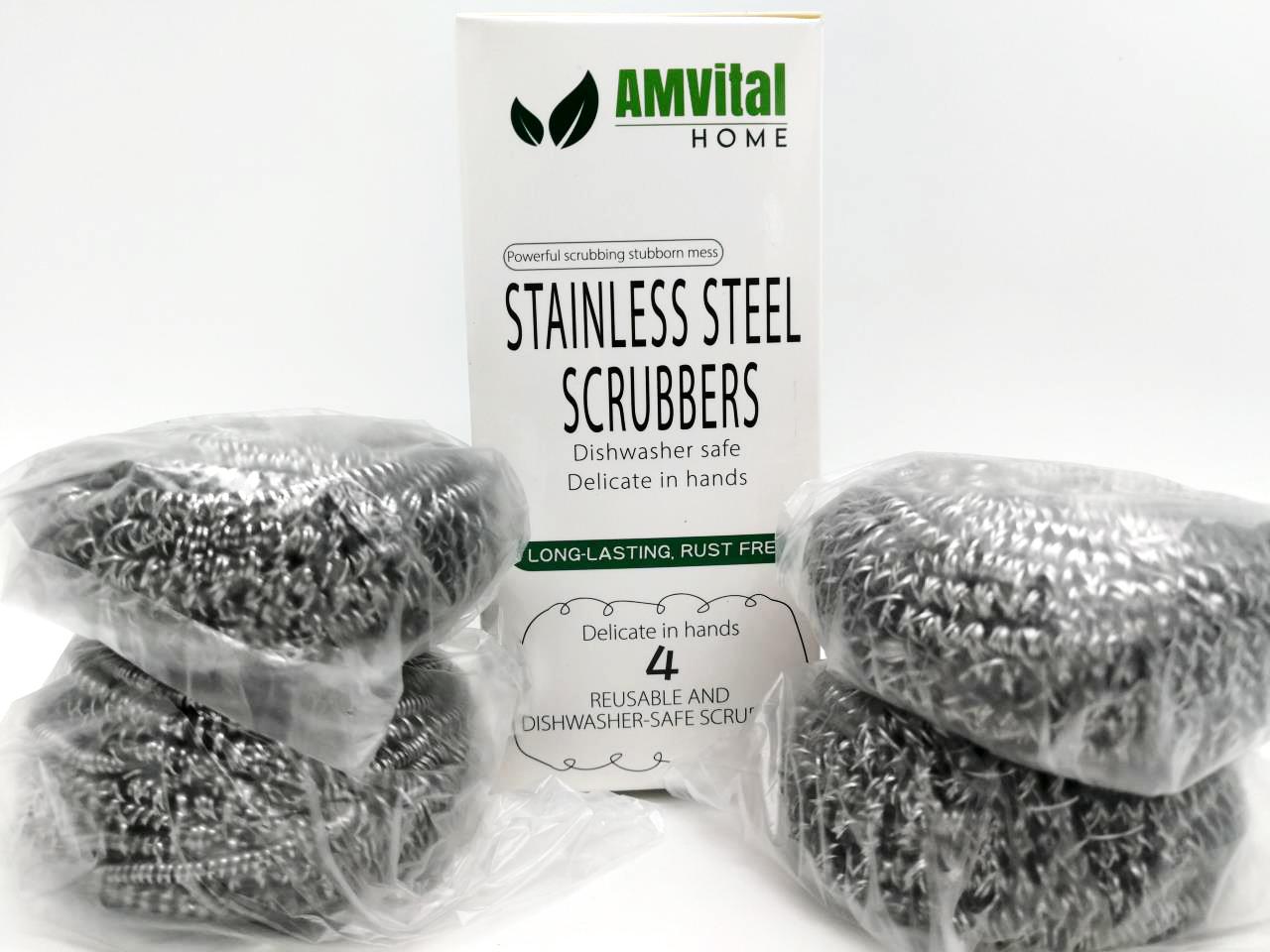 Stainless Steel Scrubber Pads Heavy-Duty Cleaning for Dishes Pots Pans Grills Ovens Sinks (4-Pack) Kitchen Metal Sponges Comfortable all  star box