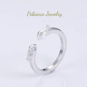 Synthetic  Moissanite 2*1 Ct Split Marquise Ring for Women Plated Gold and White Gold Over S925 Silver Banding - Fine Jewelry with Clear Stones and Elegant Design