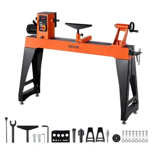 VEVOR Woodworking Lathe, 1.5 HP, Wood Lathe Machine with 0 to 3200 RPM Variable Speed, 16x 40 in Workbench, Brushless DC Motor, Cast Iron Body, Tool Rest, for Medium to Large Projects Woodworking