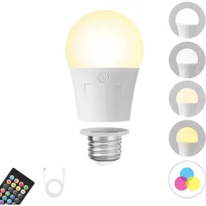 Battery Operated Light Bulbs, E26 Detachable LED Bulb with Remote, Dimmable, 4 Color Temperatures, RGB, Timer, Emergency Light Bulbs for Outrage, Lamp and Sconce, 1 Pack