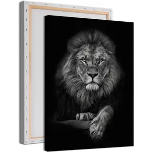 Black and White Lion Canvas Wall Art - Animal Prints Portraits Head Painting - Wild Animal Pictures Posters Artwork Decor Frame Colorful Gift