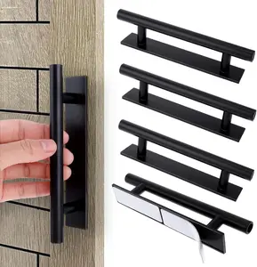 4 Pack Adhesive Cabinet Handles Pulls, Self Stick Door Handles ABS Plastic Pulls Push Peel and Stick Pull Helper Drawer Pulls Wardrobe Handle Furniture Handles, Black Piriuuo