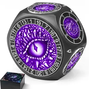 ZHOORQI 8-in-1 DND Dice Set – Metal Spinner Dice with Dual D20, 3D Monster Engravings & Smooth Spinning – Perfect for TTRPG, D and D Dungeons and Dragons Gifts(Black Dice- Purple)