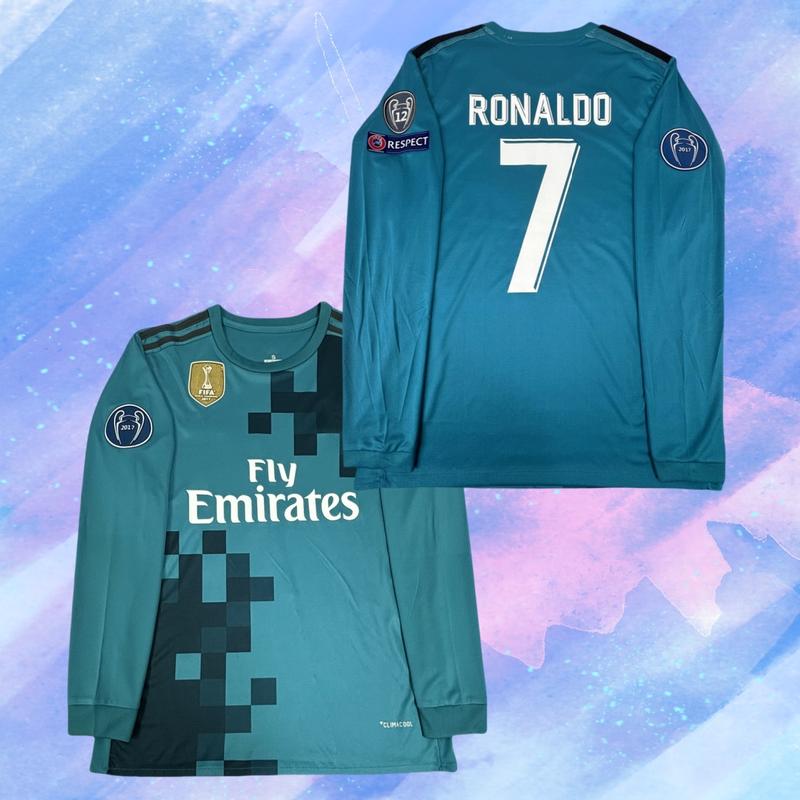 17 18 Home White 7# Cristiano Ronaldo Long Sleeve Soccer Jersey Fans Version