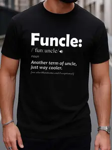 Fun Uncle Definition T-Shirt Men's Humorous and Fun Short-Sleeve Shirt - 180g 100% Cotton Black Casual Top, Printed with "Funcle" Definition Pattern (Cool Uncle), Crew Neck Short-Sleeve Summer Outdoor Wear, Husband/Brother/New Year Gift
