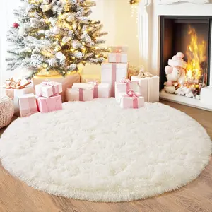 Creamy White Round Rug Ultra-Soft Plush Modern Circle Area Rug for Kid's Bedroom, Fluffy Shag Circular Rug for Nursery Room, Non-Slip Home Decor Cute Black Carpet for Teen's Room