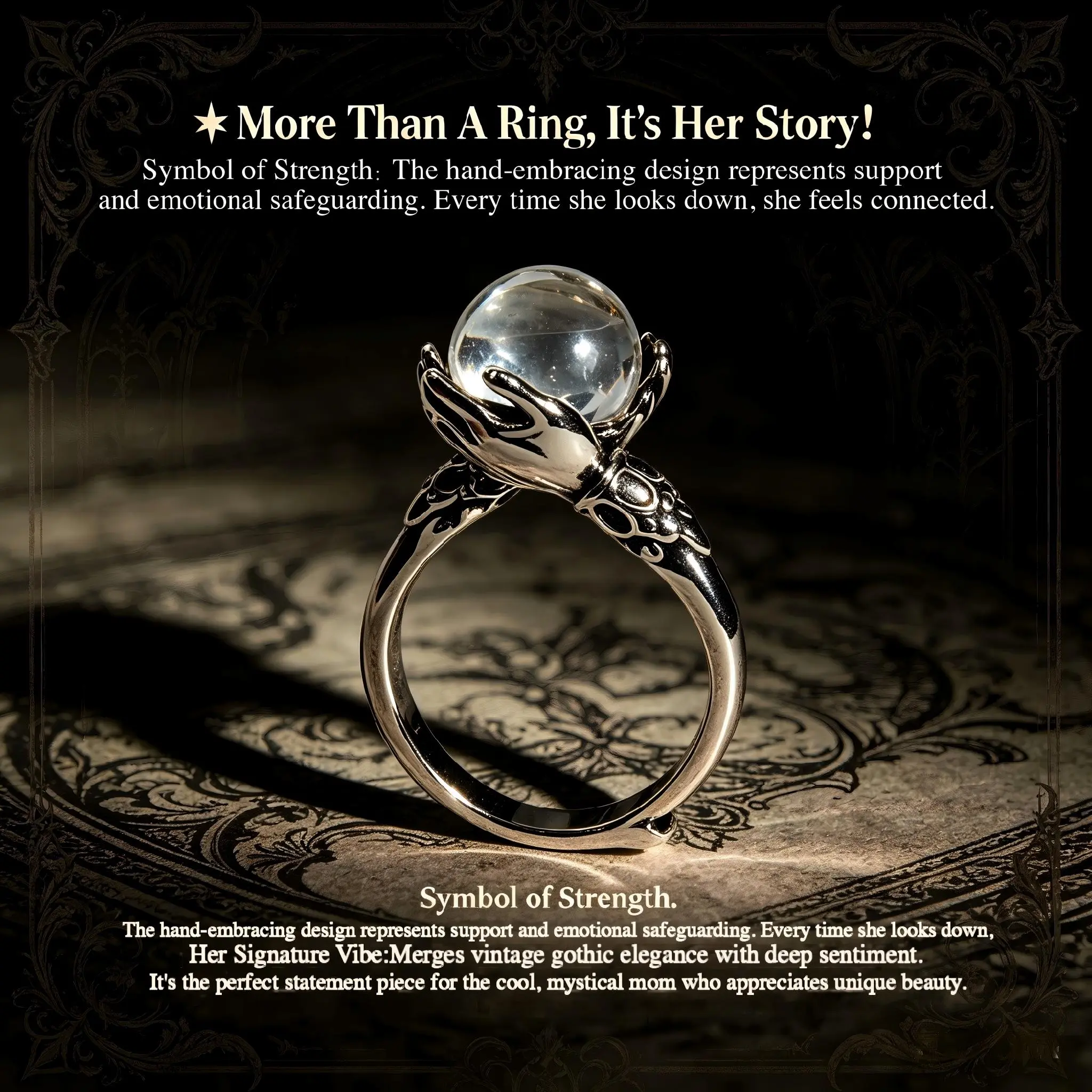 Witchy Vintage Guardian Crystal Ring - Adjustable (Fits 6-10) with Crystal Bead, Women's Pagan Fashion Accessory, Rings for Women, Mother's Day Gifts, 2026 Memorial Day Campaign Ready，mom gifts,anniversary gifts for her,birthday gifts for gf