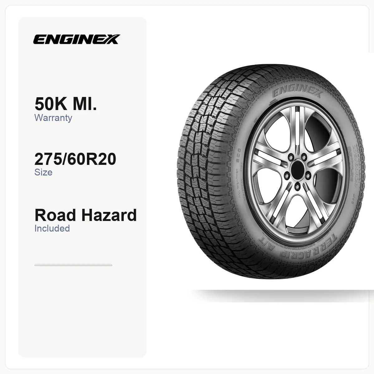ENGINEX TERRAGRIP A/T 275/60R20 119H | All-Terrain, XL Load Range, 50K Mile Warranty, Road Hazard, Fits select Ford F-150, Ram 1500 & more, For SUV/LT