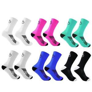 Men's Cycling Crew Socks, Sweat Wicking & Breathable Athletic Sports Socks for Running Fitness Outdoor Activities 6 Pairs