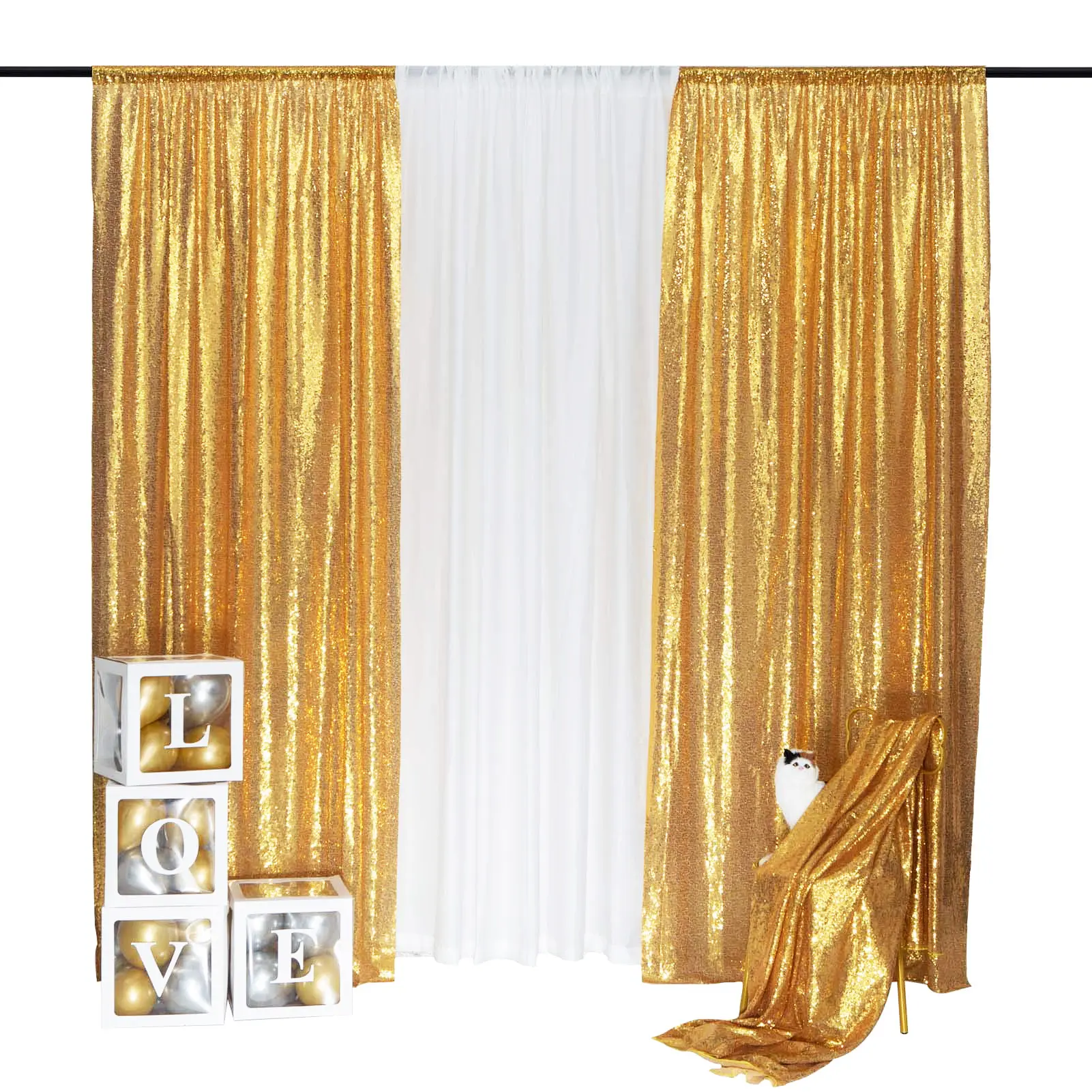 JYFLZQ SummerVibes Gold color Sequin Backdrop Curtains 10FTx10FT Glitter Gold Photo Backdrop for Wedding Party Stage Decorations Graduation Ceremony