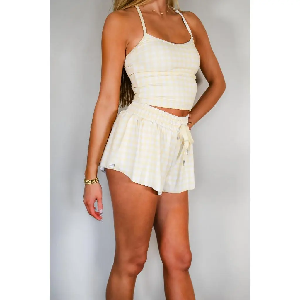 Flutter Away Gingham Shorts - Yellow