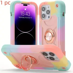 Creative Phone Case with Ring Holder, 360 Degree Rotatable Phone Protective Cover, Lightweight Shockproof Cover, Phone Accessories Compatible with iPhone 16 15 14 Plus 13 12 Pro, Casing