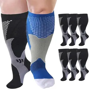 6 Pairs Plus Size Compression Socks Wide Calf for Men Women 20-30mmhg for Running Travel Flight Teachers