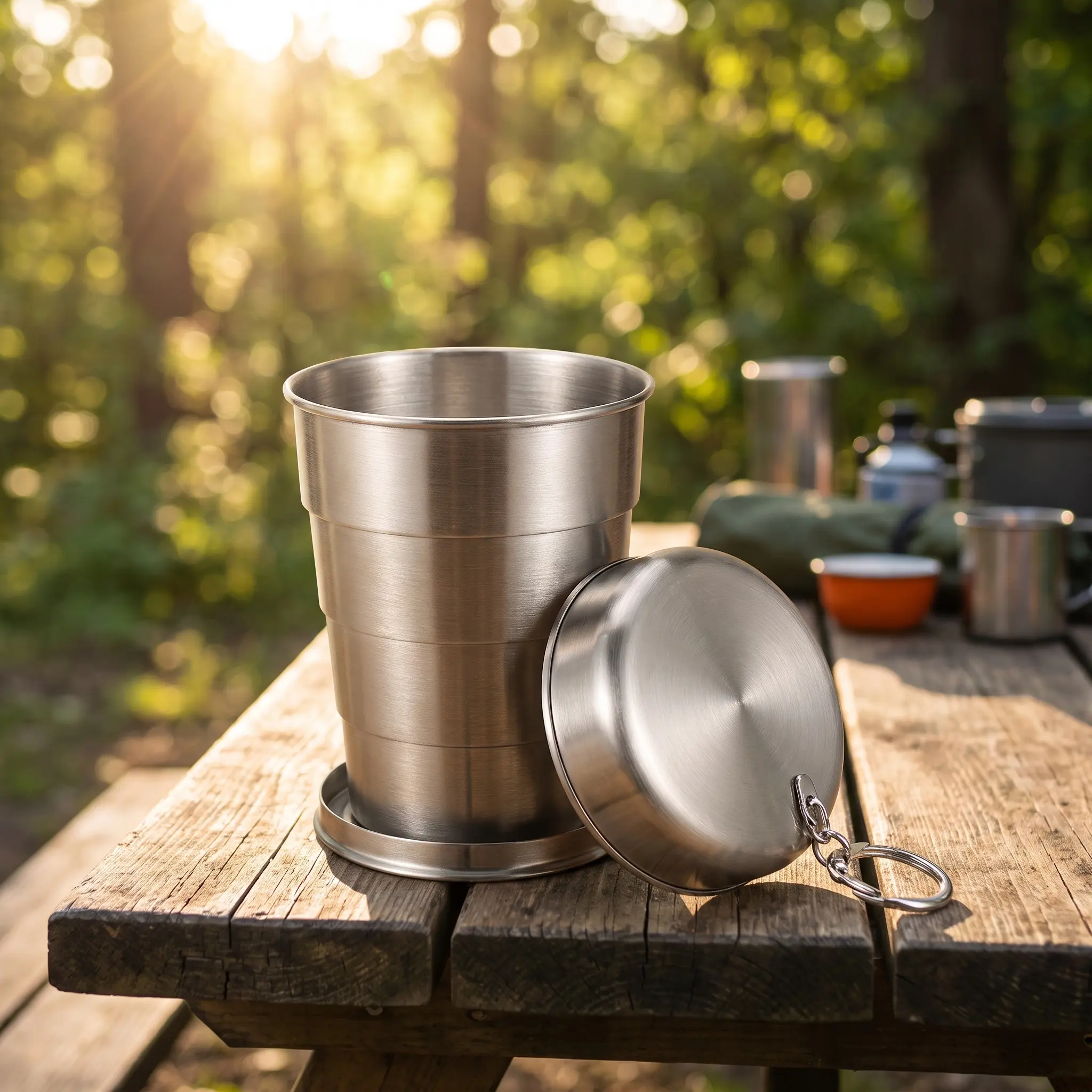 KYEIRYY 250ml Foldable Stainless Steel Beverage Cup - Telescopic, Pocket-Size, Easy-to-Wash Reusable Coffee Cup, Portable Kitchenware Drinkware for Camping Gear and Equipment, Home Use, Festive Party Gift