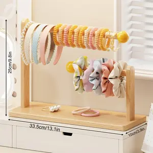 Hair accessories storage artifact desktop shelf solid wood hairband jewelry rack