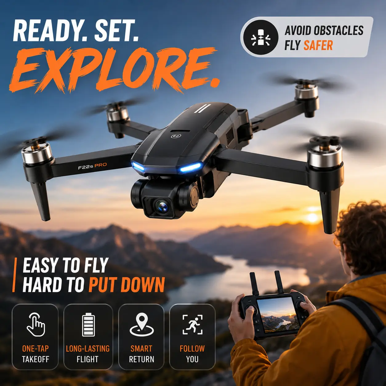 Brushless Motor Drone with Screen Remote Control, Foldable FPV Quadcopter with Multi-Camera, Smart Obstacle Avoidance RC Drone for Adults Beginners, 360° Flip, 3-Speed, Carrying Case Included
