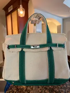 Trending Beaded Bags and Resort Collection - BOATKIN SMALL Green/White Canvas Tote Bag