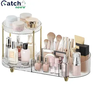 Makeup Organizer Countertop for Vanity, Rotating Perfume Tray with 5-compartment Cosmetic and Skincare Organizers, Multi-Purpose Desk Storage Makeup Brush Holder for Bathroom Bedroom Counter Boxes Gift oil sprayer -oil sprayer