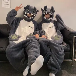 New Cartoon Pajamas For Couple Jumpsuit Christmas Winter Thickened Cute Plush Homewear Women Men Thickern Adult Cosplay Costumes