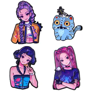 KPop Demon Hunters Brooch Set for Girls 4PCS Rumi Mira Zoey & Derpy Tiger Vibrant Enamel Pins 1"x1.45" for Hats Collars Backpacks Gifts