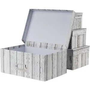 Photo Boxes Storage Storage Boxes with Lids 4 in 1 Set WaterProof Storage Box Sets with Handles Decorative Multiple Size Storage Bins with Lids for Clothes Shoes Office Cosmetic Books