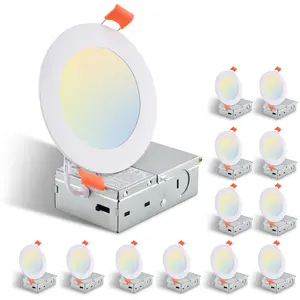 YYDS 12-Pack 4 Inch Ultra-Thin LED Recessed Ceiling Light with Junction Box, 2700K-5000K Dimmable Color Changing Downlight, 9W 810LM, Easy Install, Ideal for Kitchen, Bedroom, Basement