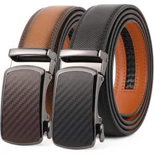 Men's Ratchet Belts 2 Pack - 1 3/8" Leather, Adjustable Cut-to-Fit, Casual/Formal  for Husband/Dad(35mm)