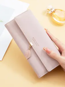 Women's Business Casual Long Wallet, Creative Leaf Pendant Design, Three-Fold Style, Daily Use, New Year Gift, Card Holder, Business Fashion Wallet