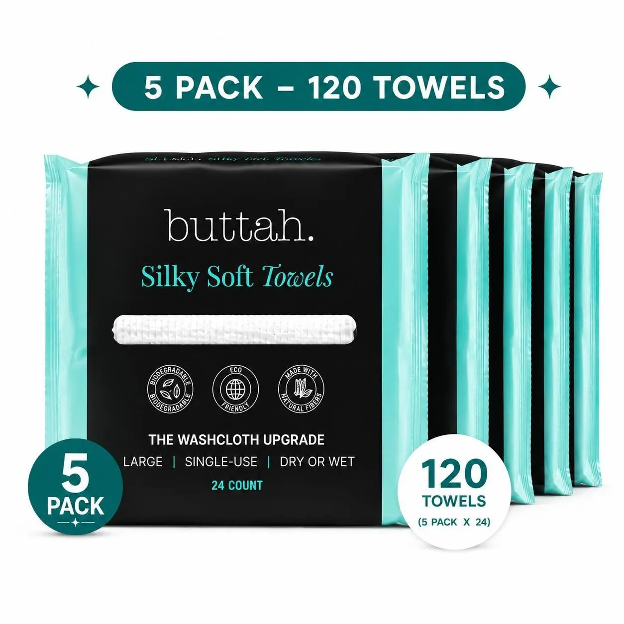 Silky, Biodegradable Disposable Face Cleansing Towels [Pack of 5 - 120 count]  – Extra Thick, Soft & Large for Sensitive Skin, Travel & Makeup Removal - Skincare Facial Towel 250 Count (Pack Of 5)