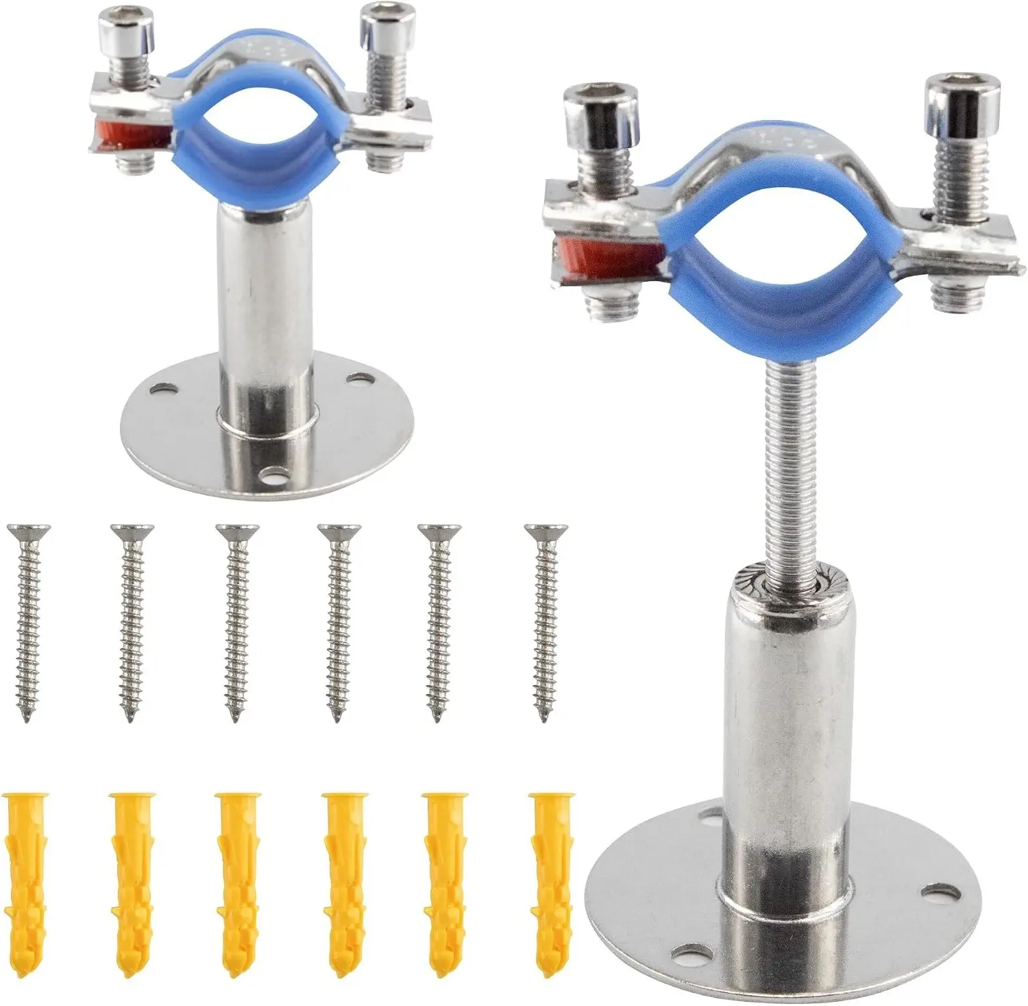 304 Stainless Steel Wall & Ceiling Mount Pipe Supports, Adjustable Pipe Clamp Fixed Strap Bracket for 3/4 inch (24-28mm) Diameter Tubes, Height 50-100mm, 2PCS