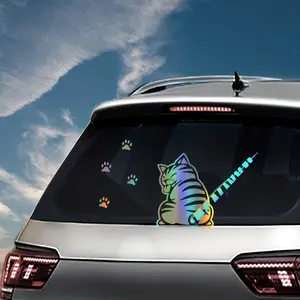 1pc Reflective Cat Decal with Moving Tail for Car Rear Window, Laser Holographic Plastic Sticker, Pet-Friendly Vehicle Accessory for Window with Wiper