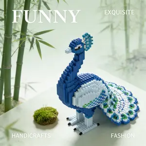 1634pcs Blue Peacock Series Building Blocks Set, Creative DIY Craft Kit, Home Decor, Desk Ornament, Stress Relief Toy, Birthday Gift