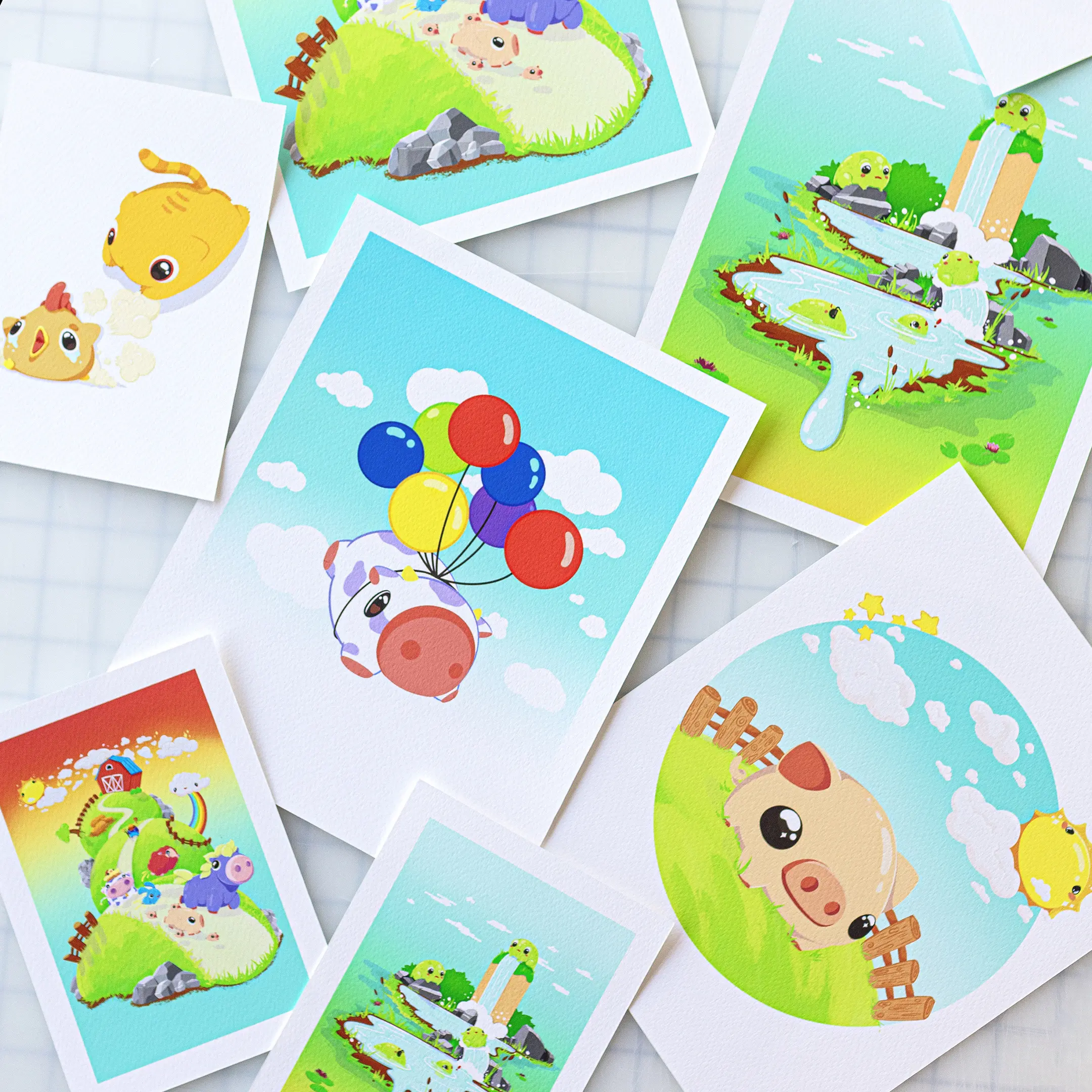 Kawaii Animal Art Prints on Cold Press Paper Farm Animal Drawings
