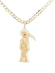 New and Magnificent Santa Muerte Pendant in Gold Plated with 24-Inch Rope or Cuban Style Chain for Stylish Accessory necklaces