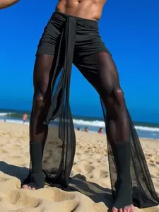 INCERUN Men's Fashion Sexy Bow Design Patchwork Mesh Pants, Beach Pants, Summer Party, Stylish Long Trousers, Perfect for Parties