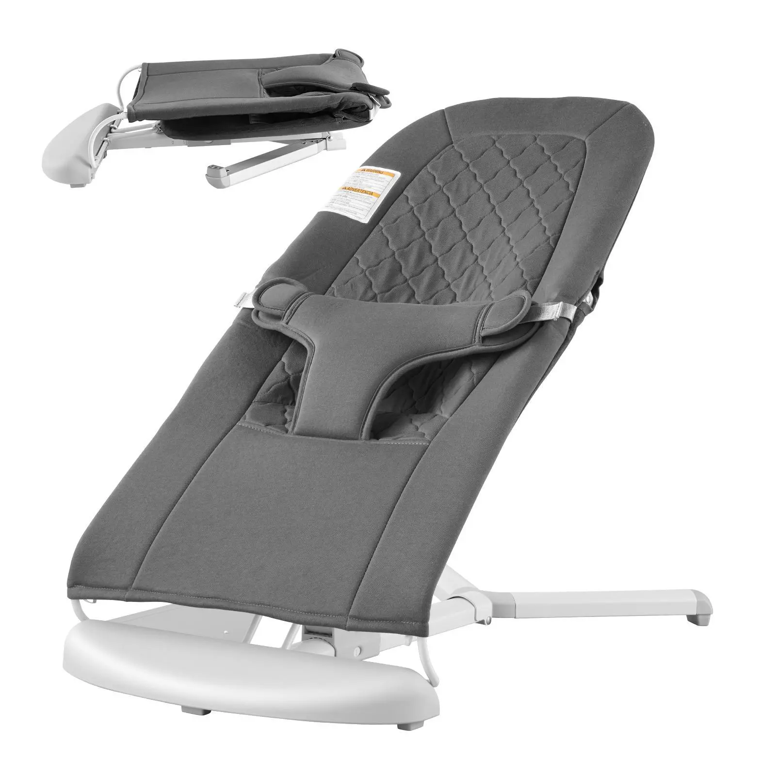 【FathersDayGift】VEVOR Baby Bouncer,  , Folding Bouncer Seat for Babies 0-9 Months, Newborn Bouncer Chair with 2 Reclining Angles & 3-Point Harness, Portable Infant Rocker with Carrying Bag for Indoor Outdoor, Dark Gray